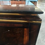 Classic Square Coffee Table with Burl Wood Veneer and Open Shelf Design